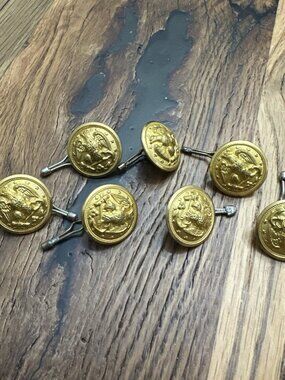 Vintage US Military Brass Cuff Links Set 7 Eagle Crest Buttons Superior Quality